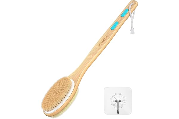 Metene Shower Brush with Soft and Stiff Bristles, Bath Dual-Sided Long Handle Back Scrubber Body Exfoliator for Wet or Dry Br