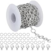PLIGREAT 16.4 Feet Circle Jewelry Chain Stainless Steel 8/10MM Silver Circle Link Necklace Chain with Jump Rings and Lobster Clasps for Necklace Bracelet Jewelry Making Women DIY Craft Supplies