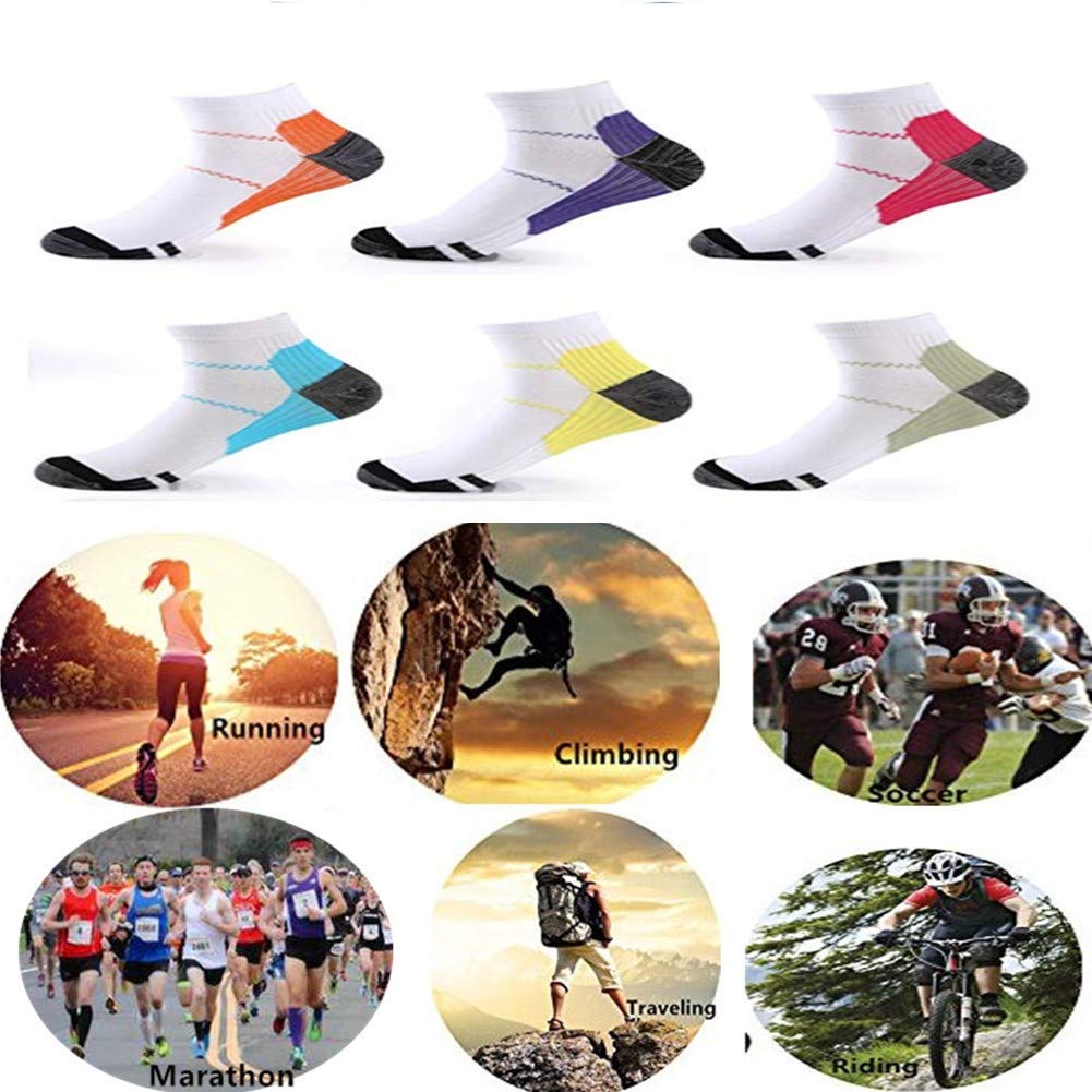 6 Pairs Medical&Althetic Compression Socks for Men Women, 15-20 mmHg Nursing Plantar Fasciitis Arch Support,Compression Ankle Socks for Running Marathon Travel Flight (6Color)