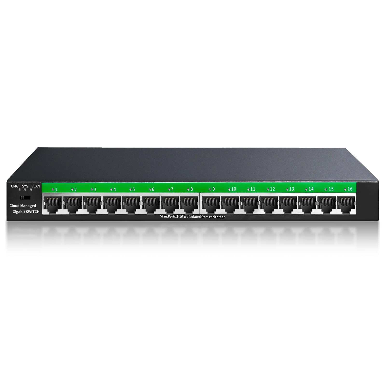 Photo 1 of STEAMEMO 16-Port Gigabit Ethernet Switch | Smart Managed with VLAN & QoS | Plug & Play Desktop/Wall Mount Network Switch | Metal Enterprise Switch(Includes Power Adapter)