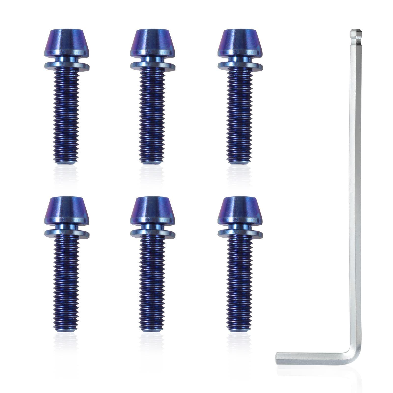 SPEEDWOX 6 Pcs Allen Hex Tapered Bolts Screws with Hex Wrench, Titanium M5x20mm with Washer, MTB Road Mountain Bike Bicycle Stem Bolt Screws Blue for MTB Bike Bicycle Stem