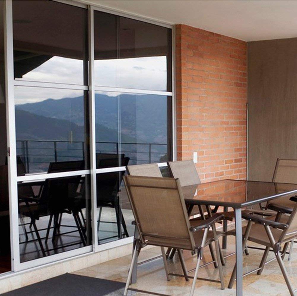 Dolwis Store One Way Window Film Daytime Privacy Static Cling Self Adhesive House Film Glass Window Tint Heat Control Mirror Film (Black Silver, 35.4 Inch x 13.1 Feet)