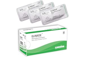 ELIMEDICAL ELIMIDE Veterinary Nylon Non-Absorbable Monofilament Sutures Reverse Cutting, 3/8 Circle, 26mm, 2/0 30" FS Blue 664NL