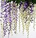 Lannu 12 Pack 3.6 FT Artificial Fake Hanging Wisteria Vine Ratta Silk Flowers String for Home Wedding Party Decor (Purple)