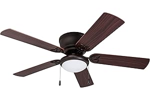 Prominence Home Benton, 52 Inch Traditional Flush Mount Indoor LED Ceiling Fan with Light, Pull Chains, Dual Finish Blades, Reversible Motor - 51429-01 (Bronze)