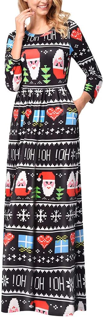 SMILEQ Dress Women Christmas Party Ball Gown Autumn Winter Skirt Christmas Print Robe Long Maxi Dresses