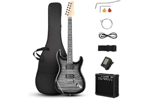 Ktaxon Electric Guitar Kit, 39 Inch H-H Pickups Beginner Electric Guitar Set with 20W Amplifier, Bag, Strap, Cable, Accessories for Adults & Teens (Tiger Black)