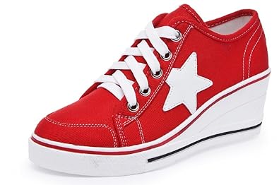 women's canvas high-heeled fashion sneaker pump shoes