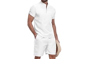 YTD Men's 2 Pieces Set Short Sleeve Henley Shirts and Shorts Texture Summer Beach Vacation Outfits