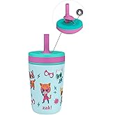 Zak Designs SuperKitties Kelso Toddler Cups For Travel or At Home, 12oz Vacuum Insulated Stainless Steel Sippy Cup With Leak-Proof Design is Perfect For Kids (Ginny, Sparks, Buddy, Bitsy)
