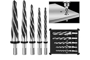 JIOU JIA Reamer Drill Bit Set for Steel Metal Wood Alloy, 5 PCS M2 HSS Tapered Reamer Bit Set, 1/2" Shank Bridge/Construction Reamers Set - Align and Enlarge Existing Holes to 3/8", 1/2", 5/8", 3/4", 1"