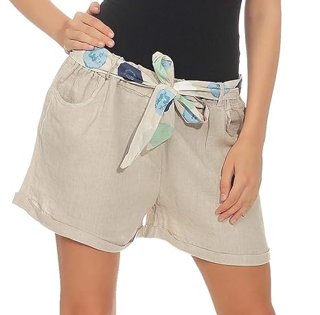 Malito Damen Shorts aus Leinen | lässige Kurze Hose | Bermuda für den Strand | Pants - Hotpants 6058