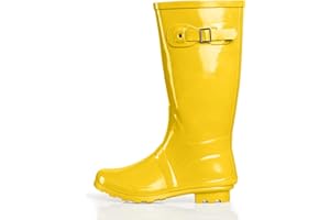 NORTY Women's Hurricane Wellie Rain Boots - High-Calf Length - Glossy Matte Waterproof Rubber Shoes
