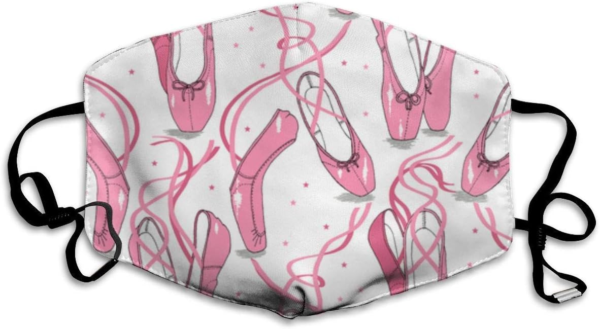 Women Men Breathable Anti-Dust Face Mouth Cover Mask Respirator, Protection Anti Pollution Warm Windproof Mask, Pink Ballet Shoes White