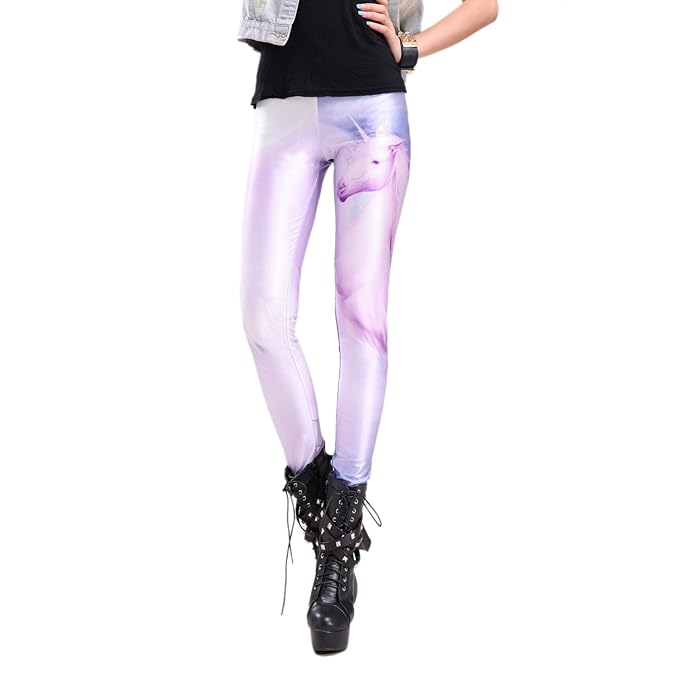 Rubberfashion Leggings Einhorn, glänzende Leggin mit Einhornmotiv bis zur Hüfte für Frauen und Mädchen Menge: 1 Stück