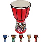 MUINS Djembe drum,6'' x 12'' African Hand Drum Carved Mahogany Drums | with Goatskin Drumhead for Kids and Adults Beginners (Red, 6 inch)