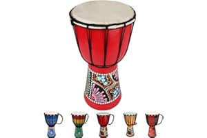 MUINS Djembe drum,6'' x 12'' African Hand Drum Carved Mahogany African Drums with Goatskin Drumhead for Kids and Adults Beginners (Red, 6 inch)