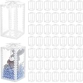 BENECREAT 50Pcs 3x3x5.9inch Transparent PVC Favor Boxes, Rectangle Bow Knot Pattern Clear Wedding Party Favour Boxes for Candy Chocolate, Festival Gift Packaging