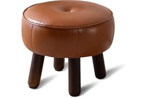 oakvivo Small Foot Stool, Round Faux Leather Pouf Ottoman Foot Rest, Footstool Ottomans with Rubber Legs Under Desk, 13''L x 13''W x 10.2''H, Footrest for Couch, Living Room, Bedroom, Hallway, Brown