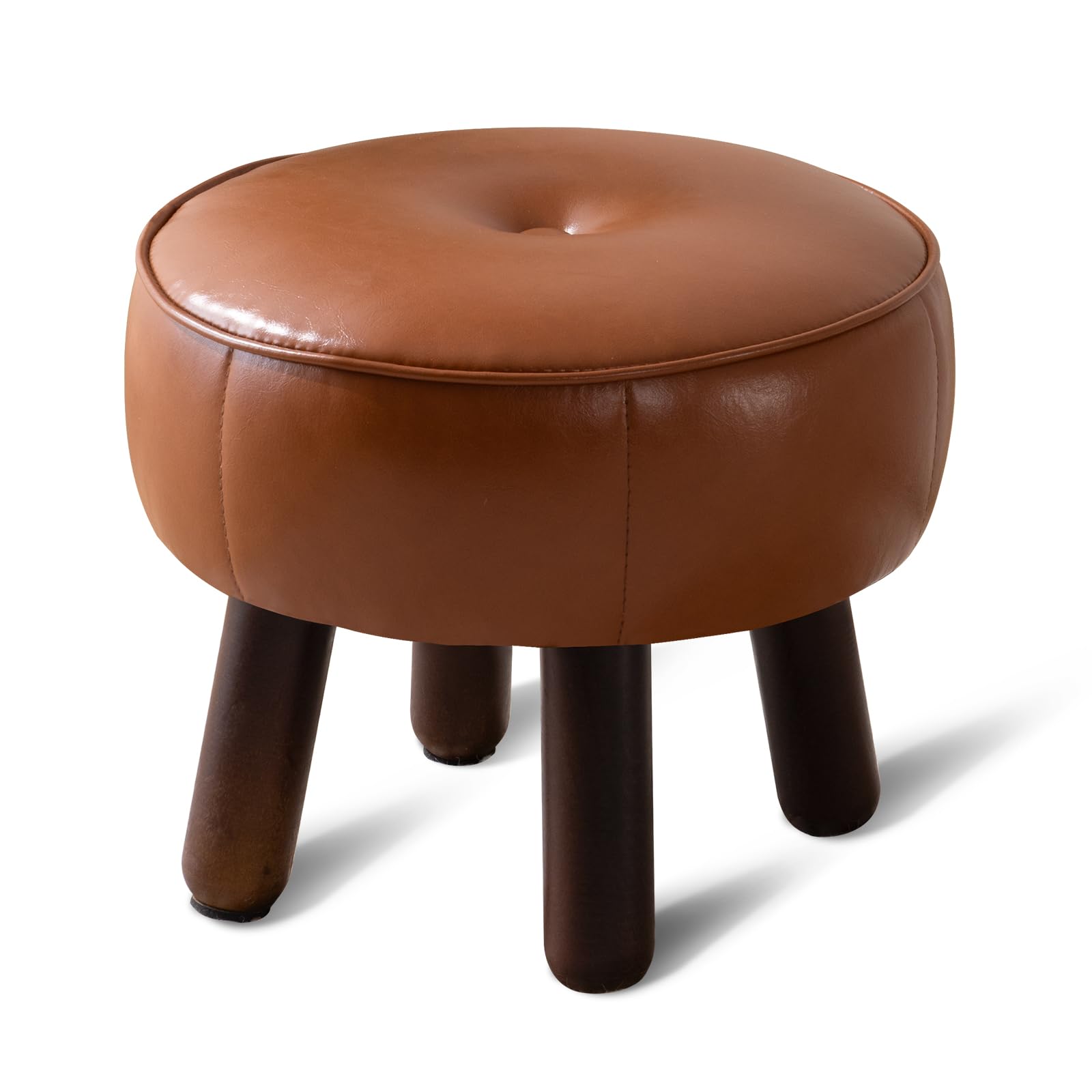 Photo 1 of oakvivo Small Foot Stool, Round Faux Leather Pouf Ottoman Foot Rest, Footstool Ottomans with Rubber Legs Under Desk, 13''L x 13''W x 10.2''H, Footrest for Couch, Living Room, Bedroom, Hallway, Brown