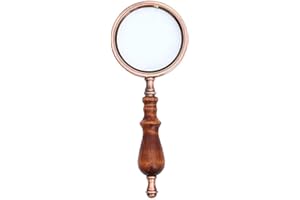 Metallic Wooden Handle Vintage Reading Magnifier High-End Handheld Optical Magnifying Glass Magnifying Glass, Bronze 10X
