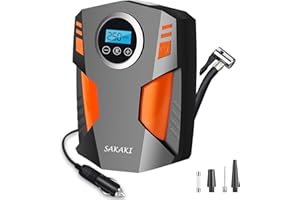 SAKAKI Air Compressor Tire Inflator Portable 12V DC Digital Electric Car Air Pump 150 PSI, Preset Tire Pressure Auto Shutoff for Sedan SUV Tyres, Bicycles, Other Inflatables Orange
