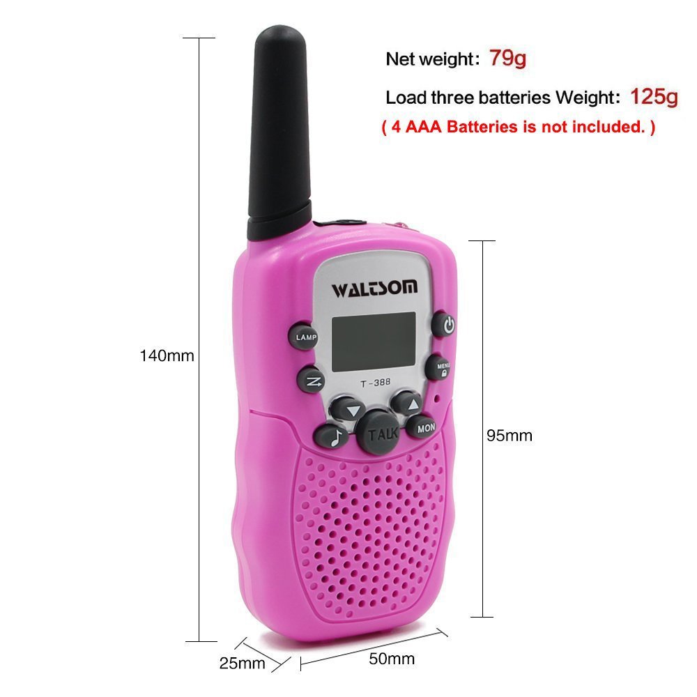 Waltsom Kids Walkie Talkies, 2 Pack Portable T388 3KM Long Rang UHF Radio 22 FRS and GMRS Walky Talky for Camping/Summer Camp/Spring Outing Indoor Outdoor Activities, Best Gift for Child (Pink)