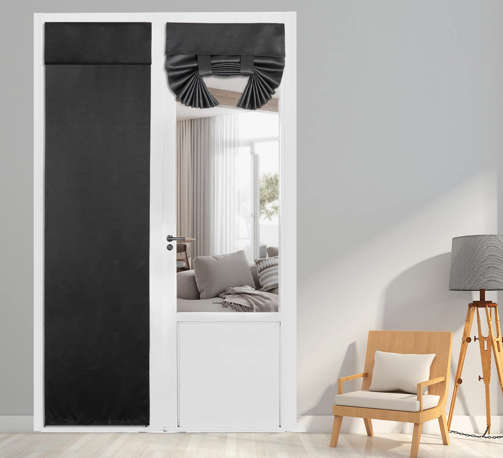 Photo 1 of PI Blackout French Door Curtain,Door Window Shade Privacy Thermal Insulated Long Door Curtain for Glass Door/Sliding Door/Tie up Shade 1 Panel (W34XL80,Black)