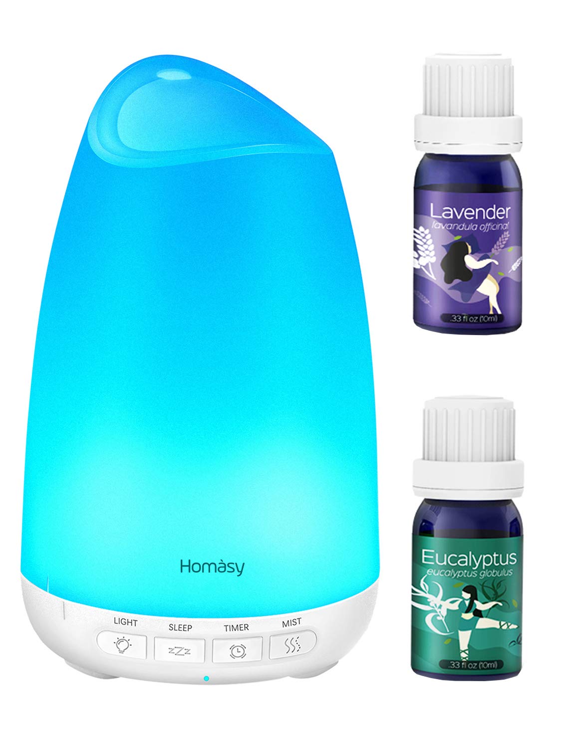 Homasy Aromatherapy Diffuser & Essential Oil Set, 150ml Mini Ultrasonic Diffuser with Sleep Mode