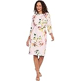 London Times Womens Women's Sheath Dress with Gathered Shoulder Detail - 3/4 Sleeve Boat Neck - Formal Wedding Guest Attire