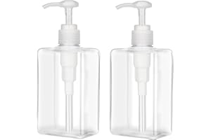 280ml (9.5oz) Pump Bottle Dispenser Jansburg 2 Pack Refillable Flat Square Plastic Lotion Dispenser Leakproof Empty Lotion Pu