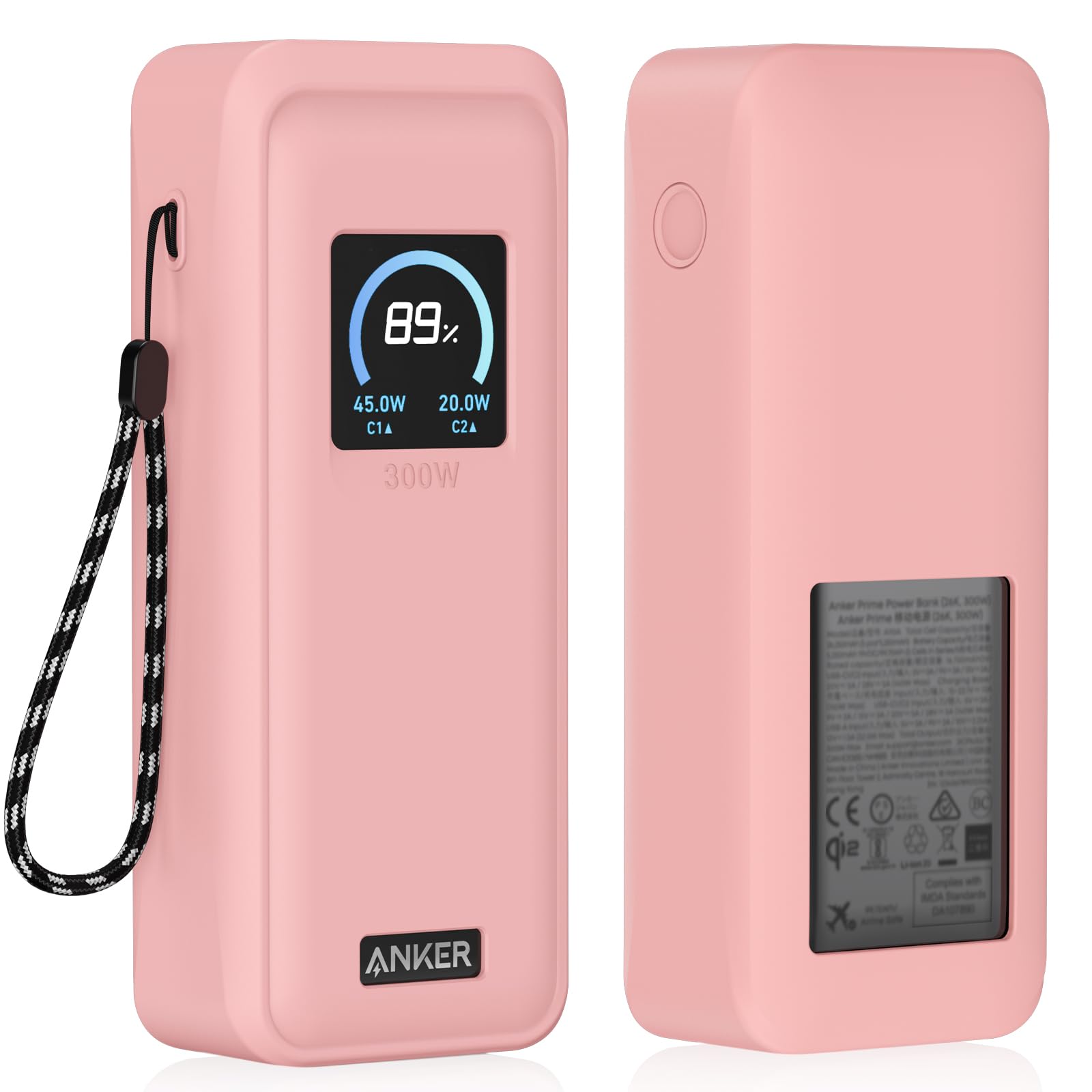 LDSXAY Compatible with Anker Prime Power Bank 26,250Mah 300W Case Cover, Soft Silicone Shockproof Protective Case for Anker 300W Prime Power Bank with Anti-Lost Strap, LCD Display Visible (Pink)