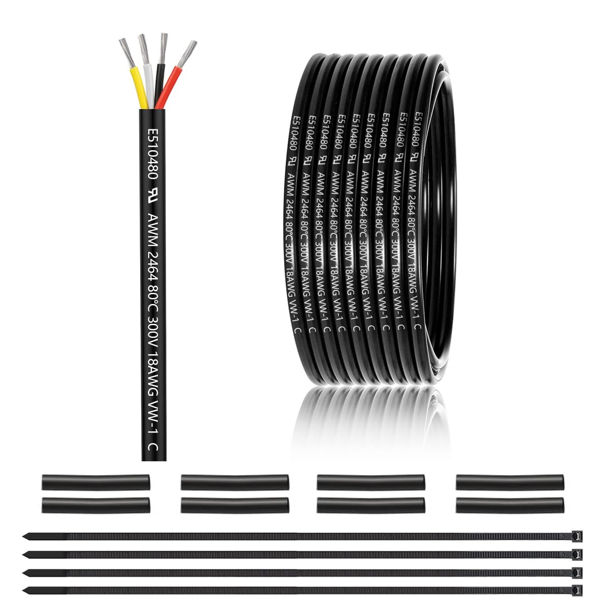 Photo 1 of 18 Gauge 4 Conductor Electrical Wire 25FT, UL 2464 18 AWG 4 Wire Cable Tinned Copper PVC Stranded 18/4 Core Wire for LED Lighting, Outdoor Low Voltage Extension Cable, Automotive etc.