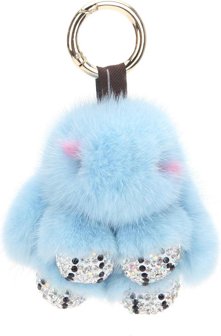 Fawziya Jewel Keychain For Women Diamond 8cm Real Fur Rabbit Keychain