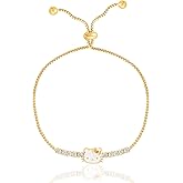Hello Kitty Sanrio Womens Lariat Bracelet - Gold Flash Plated Sterling Silver Cubic Zirconia Bracelet Official License