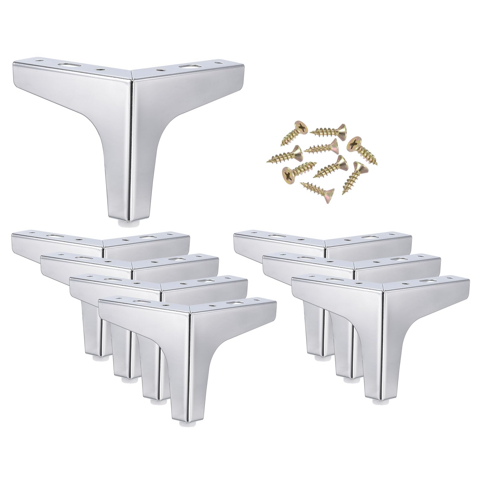 PATIKIL Metal Furniture Legs 4 Inch, 8 Pack Triangle Furniture Feet DIY Replacement Legs Modern Style for Cabinet Cupboard Table Couch Sofa Dresser, Silver