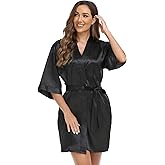 VOGUEMAX Women's Short Kimono Robe Silky Satin Bathrobe Bride Bridesmaids Getting Ready Sleepwear Soft Nightgown