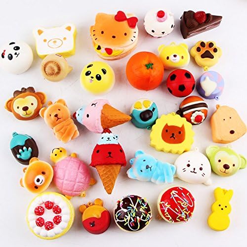Squishies 20 Pack of Random Shapes and Sizes Jumbo Medium Small Mini Slow Rising Kawaii Squishy Scented Cake-Panda-Bread-Buns Phone Straps