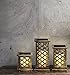 Flameless Candle Lanterns with Remote, Warm White LEDs, Wood with Bronze Undertones, Indoor/Outdoor Use, Batteries Included, Set of 3