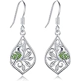 CUOKA MIRACLE Hummingbird Earrings for Women 925 Sterling Silver Hummingbird Dangle Earrings Green Leaf Drop Earrings Jewelry Gifts for Women on Birthday Mother's Day Christmas
