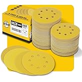 100PCS 5 Inch 125mm 8 Hole Sanding Discs Sandpaper Mixed Grits - Premium Gold Round Hook and Loop for Random Orbital Sander (60, 80, 120, 220, 320 Grit Variety Pack)
