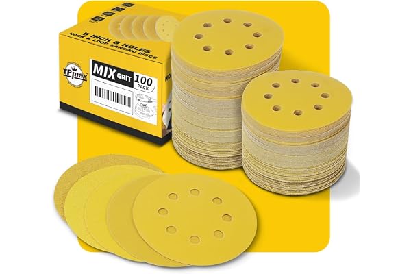 100PCS 5 Inch 125mm 8 Hole Sanding Discs Sandpaper Mixed Grits - Premium Gold Round Hook and Loop for Random Orbital Sander (