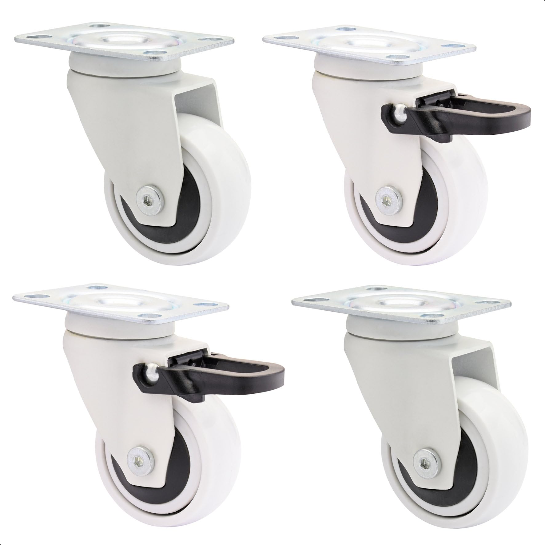 WAGNER design - 3C - swivel castors/furniture castors - 4pcs. set - white, soft tread, diameter Ø 50 mm, ball bearing, 2 castors without 2 with brakes, load capacity 50 kg/castor - 02225104