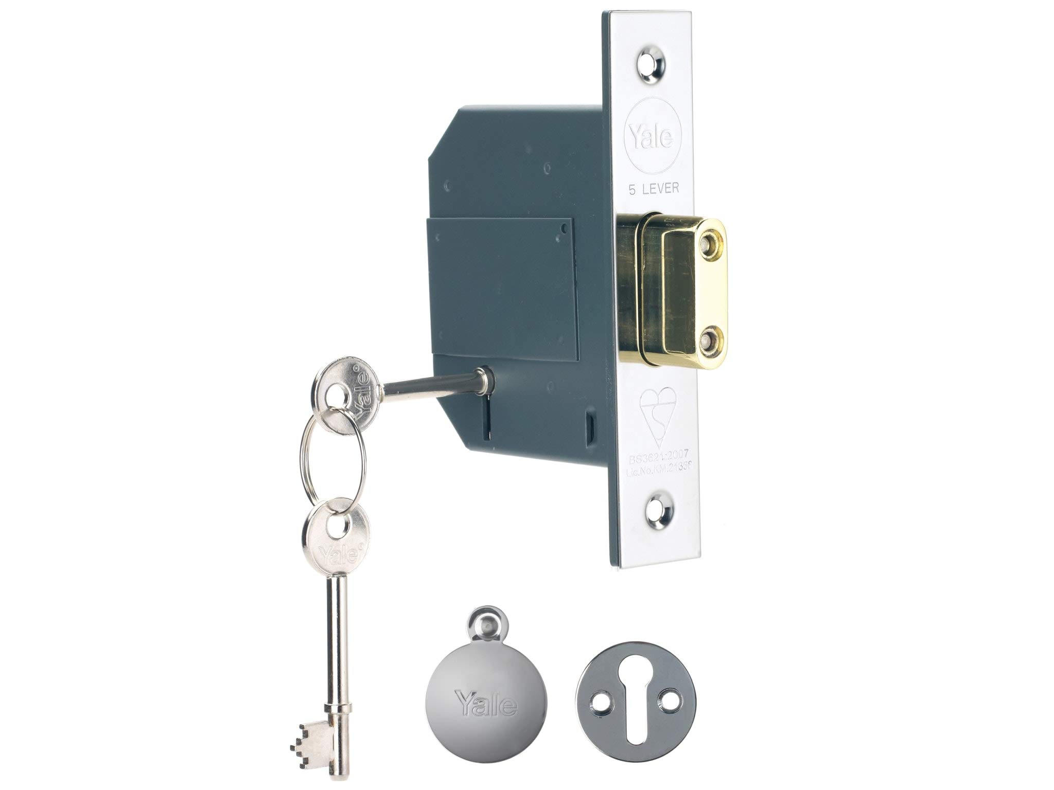 Yale PM562 High Security BS 5 Lever Mortice Dead Lock 64mm 2.5-inch - Polished Chrome Finish - 2 Keys included