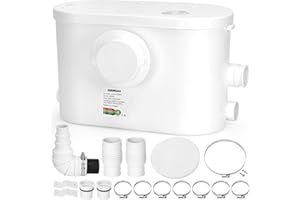 EFFIMATE Macerator Pump, Silent 600W Sink Sewage Sump Pump, 8100 L/h Flow, Upflush 31.2 ft/9.5 m Head, 3 Water Inlets for Basement, Kitchen, Shower, Toilet, Bathtub Waste Water Disposal