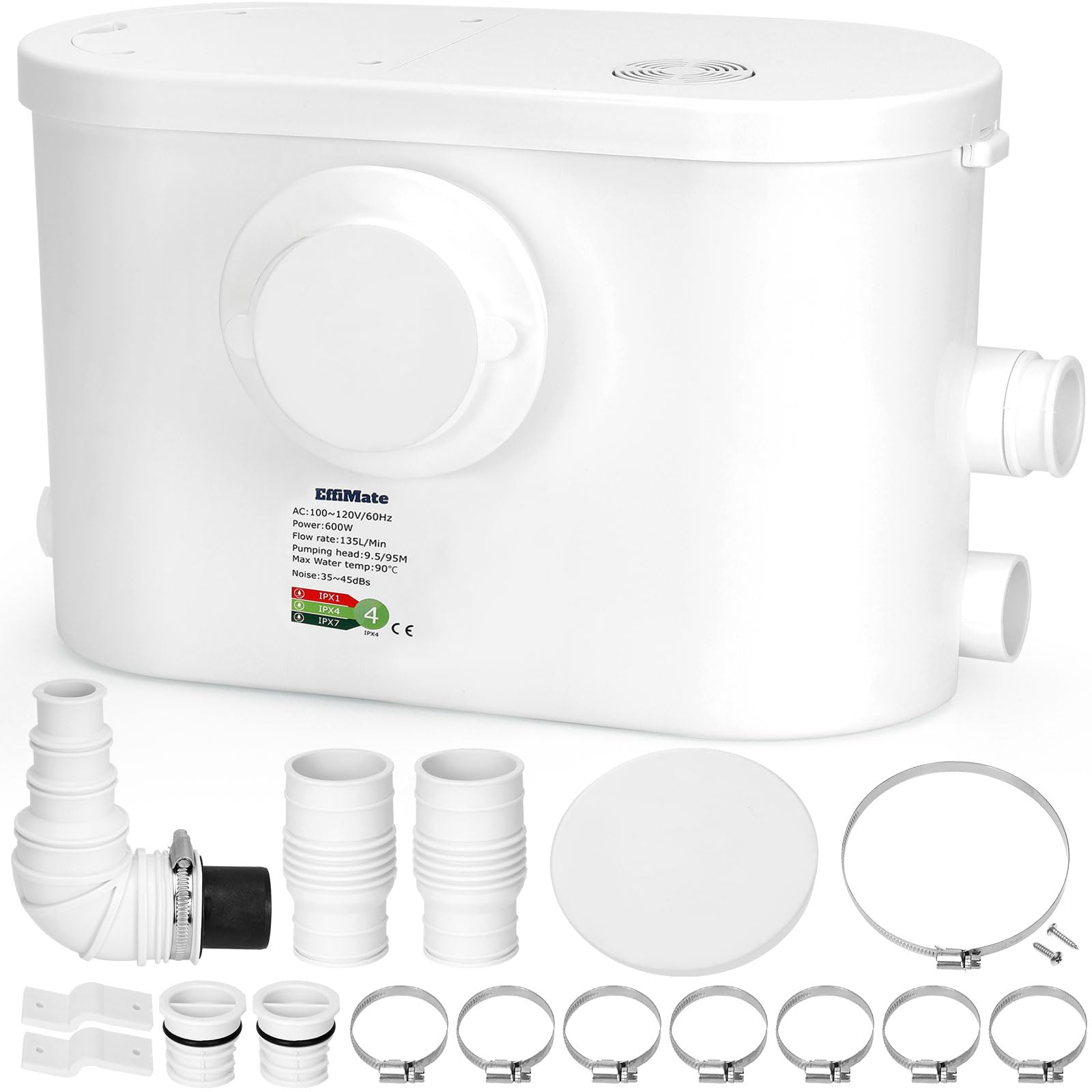 Photo 1 of Macerator Pump, Silent 600W Sink Sewage Sump Pump, 8100 L/h Flow, Upflush 31.2 ft/9.5 m Head, 3 Water Inlets for Basement, Kitchen, Shower, Toilet, Bathtub Waste Water Disposal