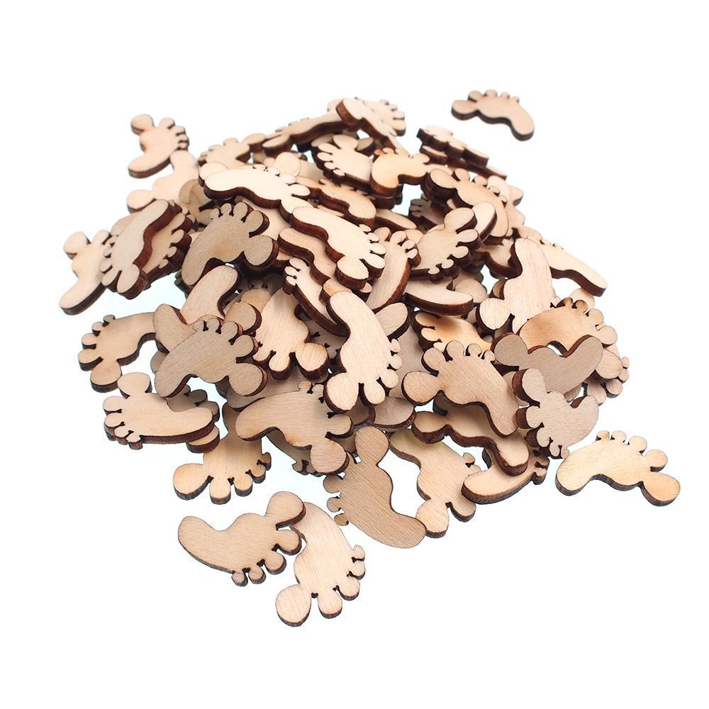 NAMVO 100pcs Natural Wood Color Feet Shaped Wooden Crafting Sewing DIY Scarpbooking Buttons