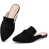 MUSSHOE Mules for Women with Bow Knot: Pointed Toe Flats - Cloud-Cushion Suede Backless Loafers for Office & Casual Wear - Wide-Fit Friendly Slip On Slides with Memory Foam