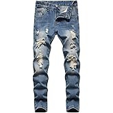 Boy's Stretch Comfy Ripped Jeans Skinny Stylish Distressed Washed Denim Jeans Pants