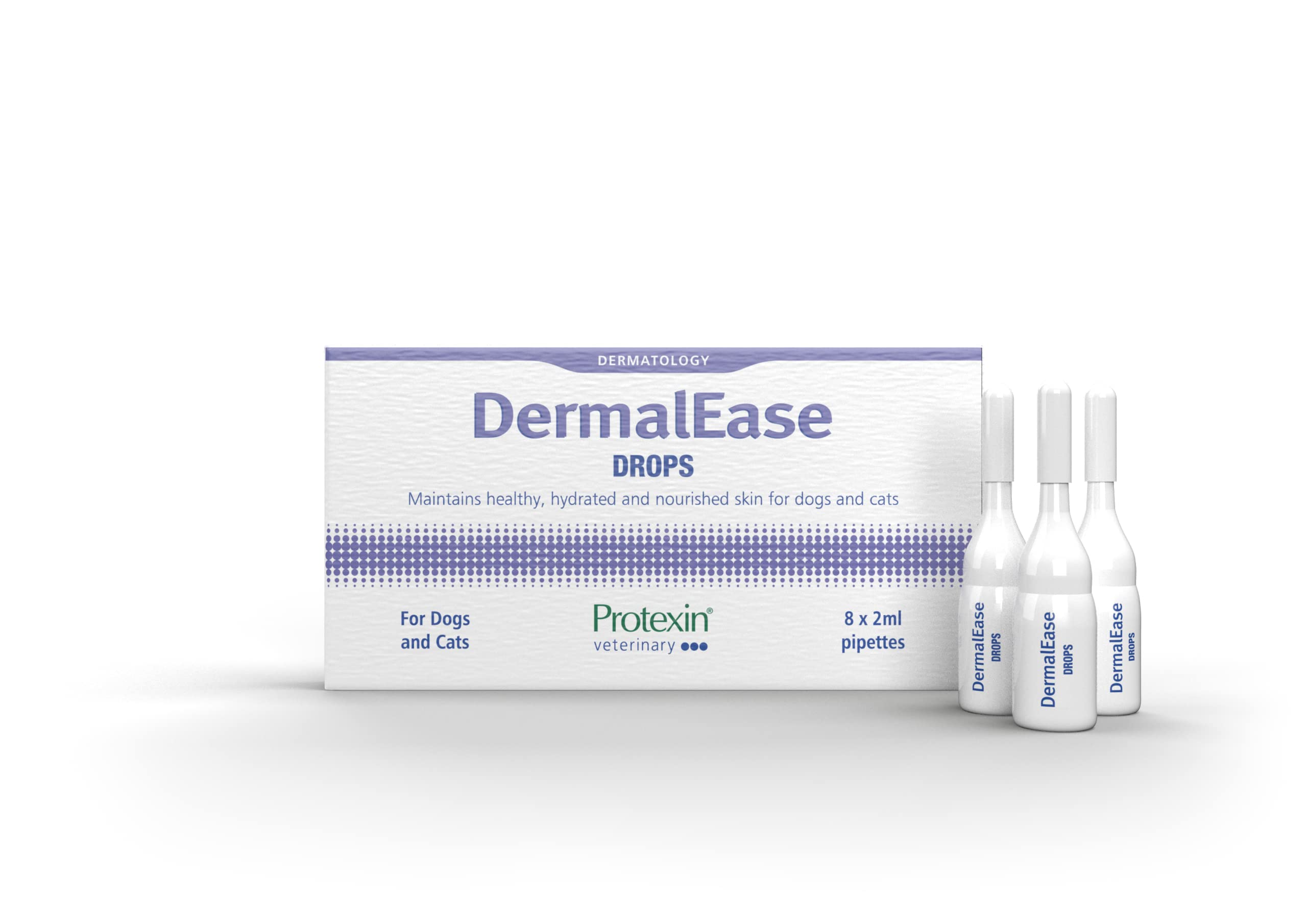 Protexin Veterinary DermalEase Drops for Dogs & Cats – Topical Skin Support for Healthy, Hydrated & Nourished Skin – Easy-Apply Pipettes – 8 x 2ml